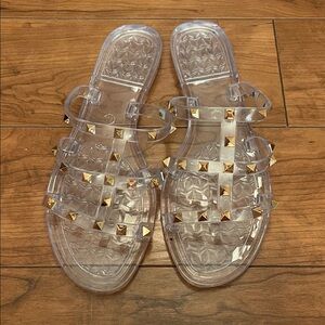 Transparent Sandals with Gold Studs